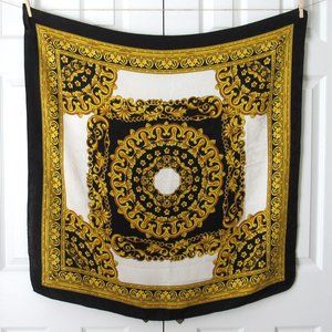 ITALY Scarf Vintage Gold Chain Black Design 100% Silk Italian Large Bold